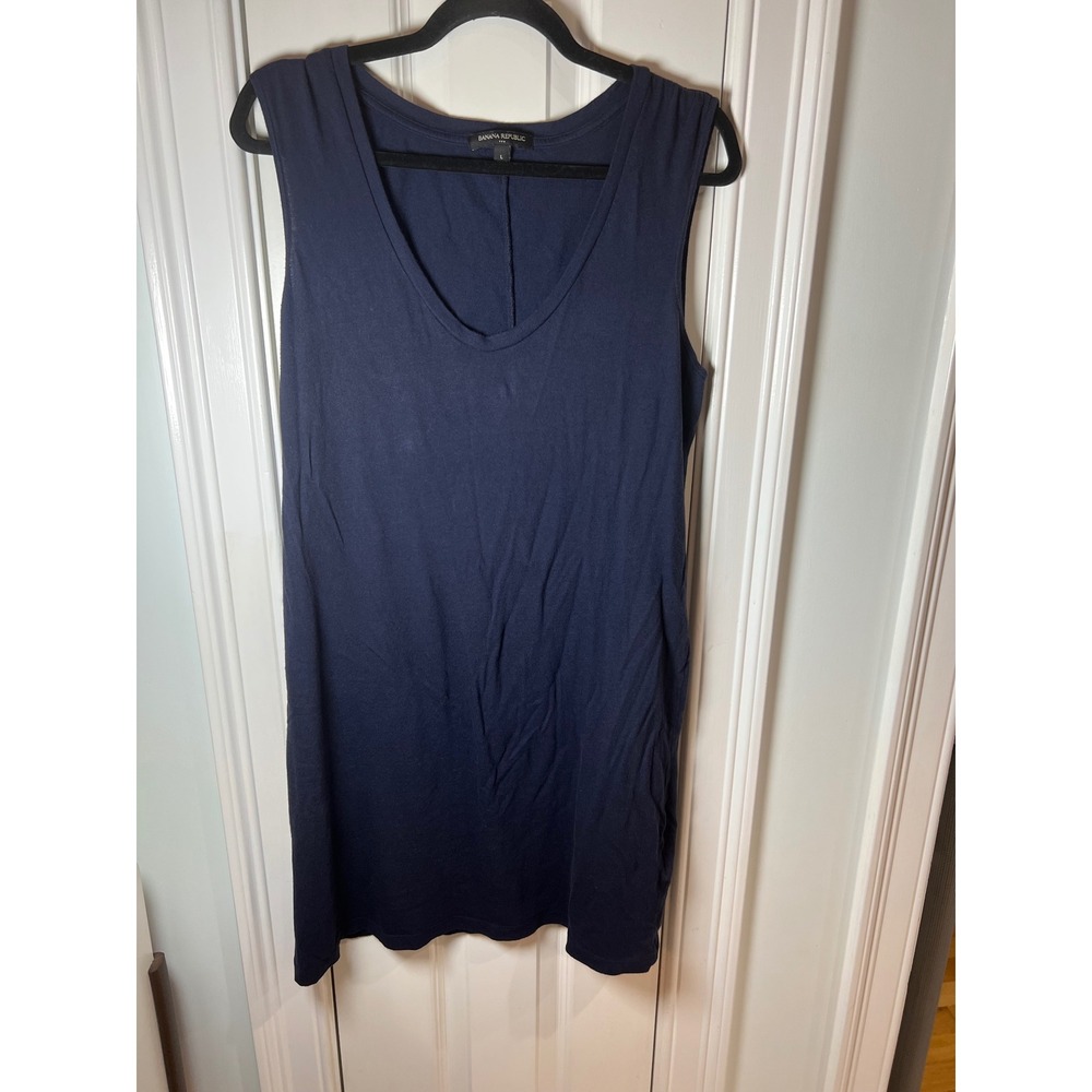 Banana Republic Womens Navy Blue V-Neck Sleeveless Cotton Modal Knit Dress L